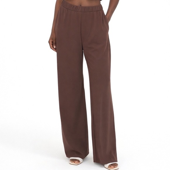Zara Brown Wide Leg High Waisted Elastic Waist Trousers Pants L Fairycore 102-06 - Picture 2 of 13